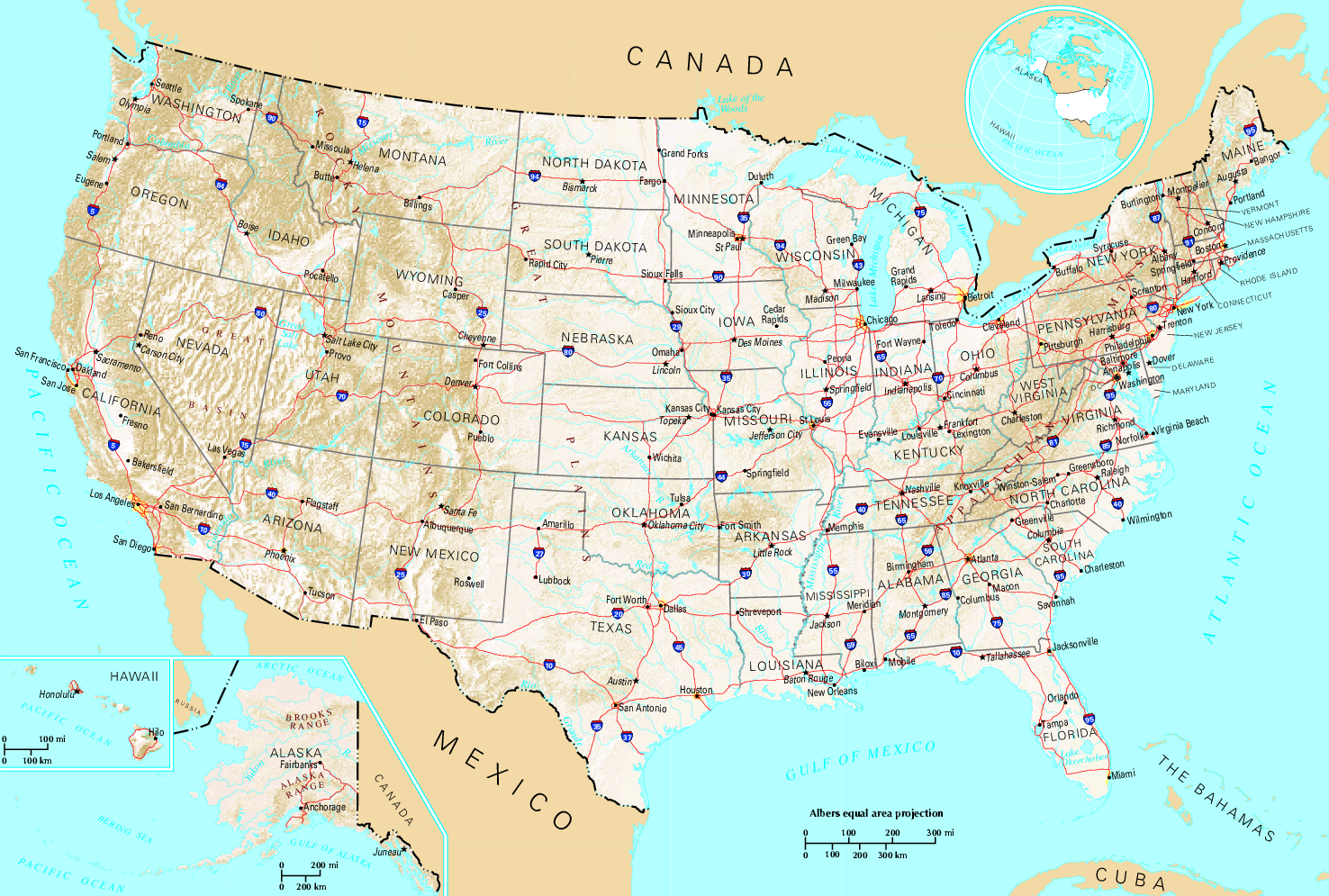 Terrain map of the United States showing the gnome's journey